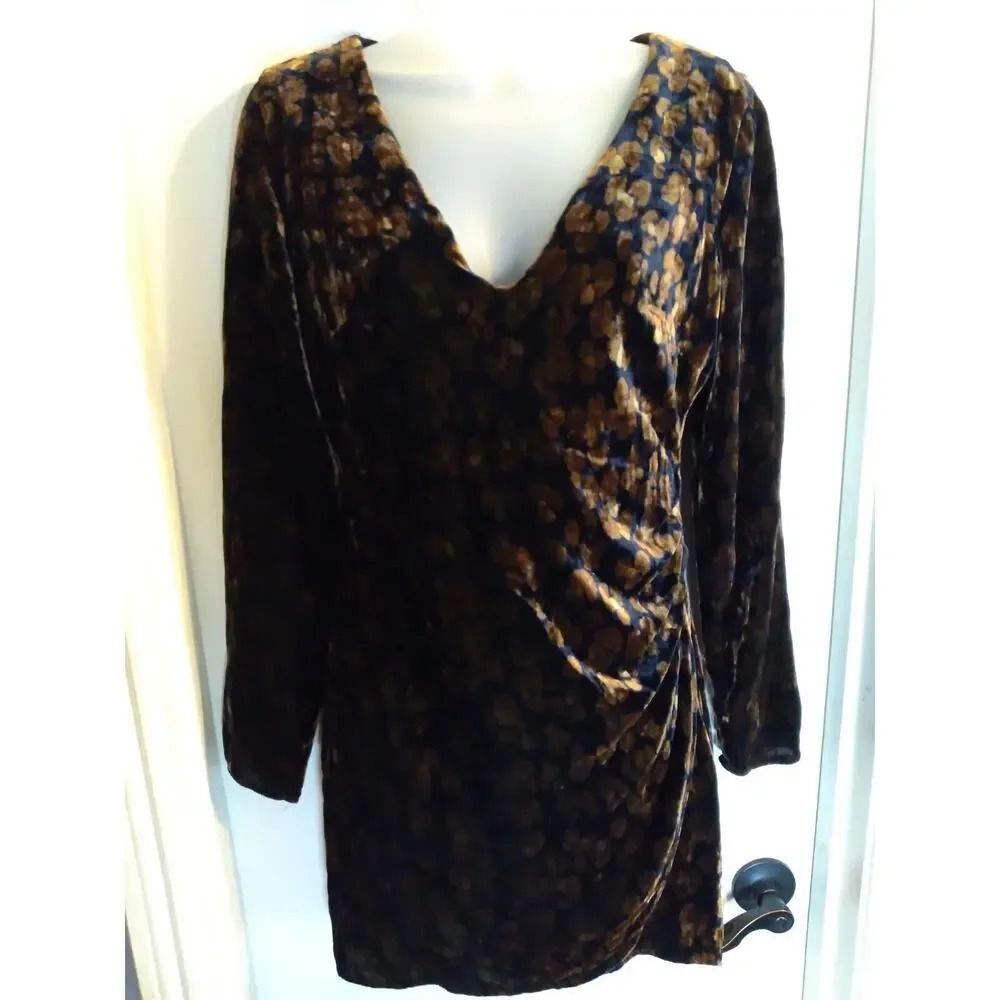 Zara Trf Collection Dress Black Gold Velvet Side Ruching Sz S whimsigoth fairy